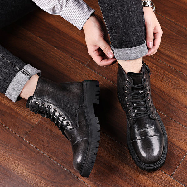 Ανδρικές χειμερινές ψηλές μπότες από έκο δέρμα με μαλακή φόδρα