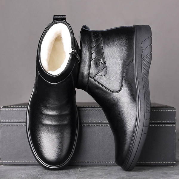 Ανδρικά δερμάτινα μποτάκια με ζεστή φόδρα και φερμουάρ