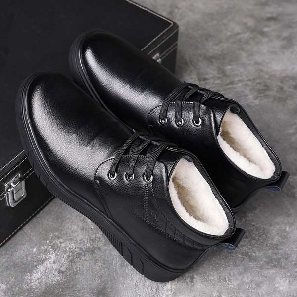 Ανδρικά δερμάτινα μποτάκια με ζεστή φόδρα και φερμουάρ