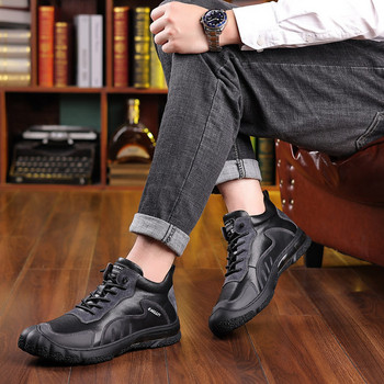 Мъжки кожени обувки с пухена подплата в черен цвят