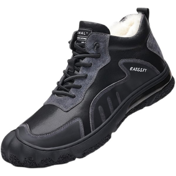 Ανδρικά έκο δερμάτινα παπούτσια με πουπουλένια φόδρα σε μαύρο χρώμα