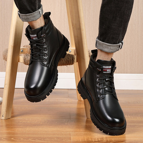 Muške kožne čizme s vezicama i podstavom od mekanog baršuna