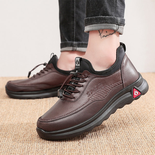 Ανδρικά έκο δερμάτινα casual παπούτσια με ζεστή φόδρα και κορδόνια