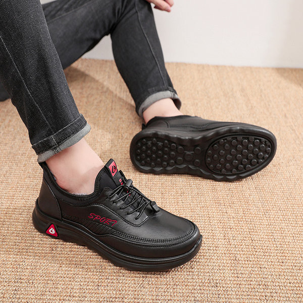 Ανδρικά έκο δερμάτινα casual παπούτσια με ζεστή φόδρα και κορδόνια