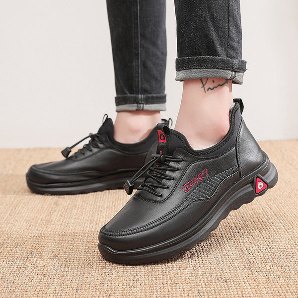 Ανδρικά έκο δερμάτινα casual παπούτσια με ζεστή φόδρα και κορδόνια