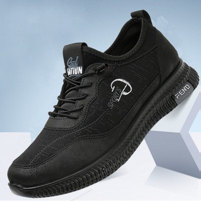 Νέο μοντέλο ανδρικά sneakers με κορδόνια - σε μαύρο χρώμα