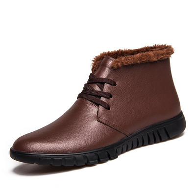 Έκο δερμάτινα ανδρικά μποτάκια με πουπουλένια φόδρα σε μαύρο και καφέ χρώμα