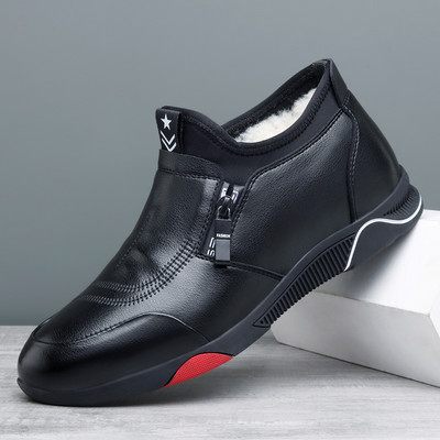 Ανδρικά παπούτσια από οικολογικό δέρμα με φερμουάρ και ζεστή φόδρα