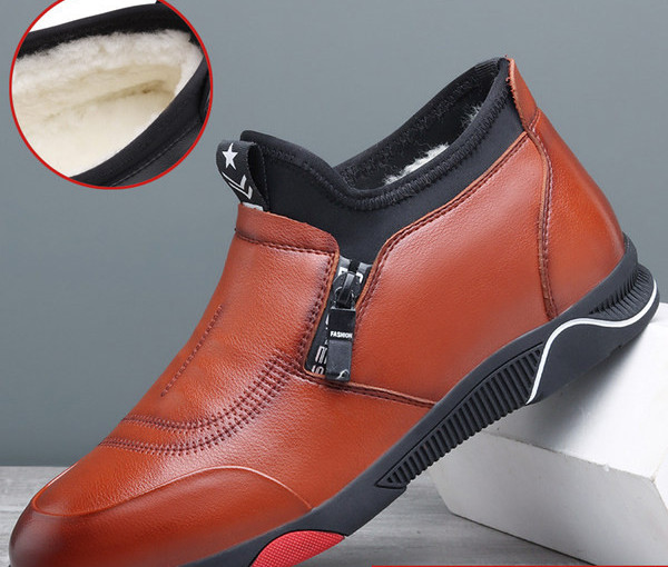 Ανδρικά παπούτσια από οικολογικό δέρμα με φερμουάρ και ζεστή φόδρα