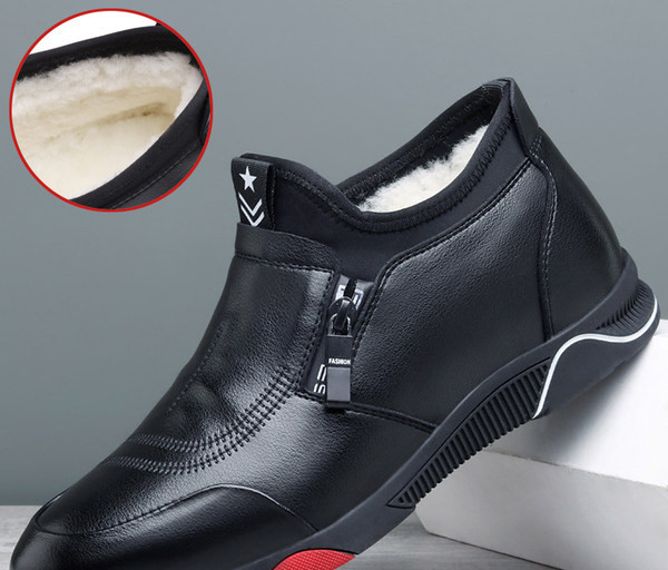 Ανδρικά παπούτσια από οικολογικό δέρμα με φερμουάρ και ζεστή φόδρα