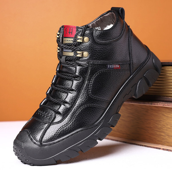 Χειμερινά ανδρικά παπούτσια από οικολογικό δέρμα με μαύρη φόδρα