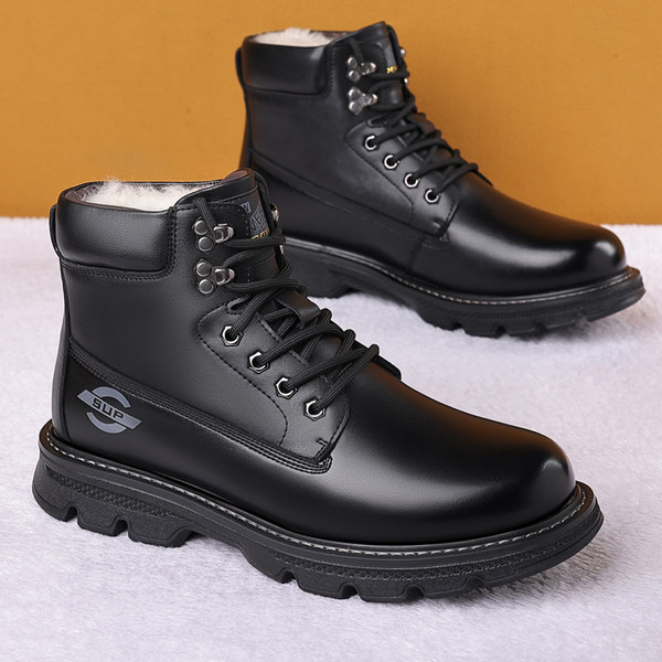 Ανδρικά έκοδερμάτινα μποτάκια με κορδόνια και ζεστή φόδρα