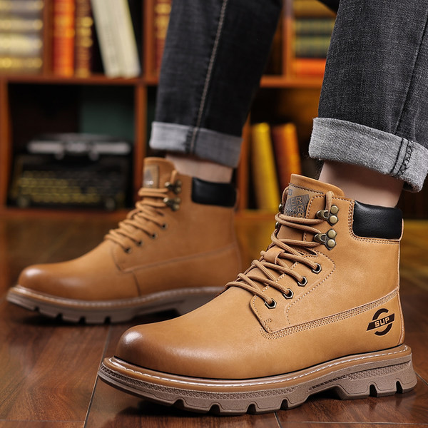 Ανδρικά έκοδερμάτινα μποτάκια με κορδόνια και ζεστή φόδρα