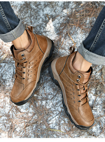Стилни мъжки зимни обувки от еко кожа в три цвята