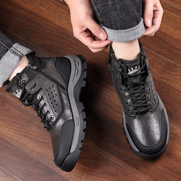 Ανδρικές χειμερινές μπότες από ψεύτικο δέρμα με πουπουλένια φόδρα