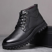 Зимни кожени мъжки обувки от еко кожа с връзки и равна подметка