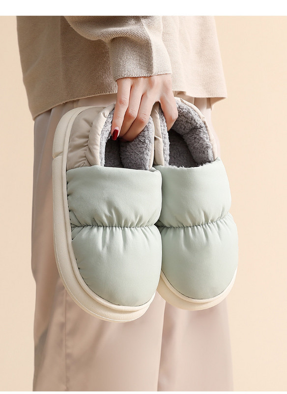 Зимни пантофи с топла подплата в розов и зелен цвят