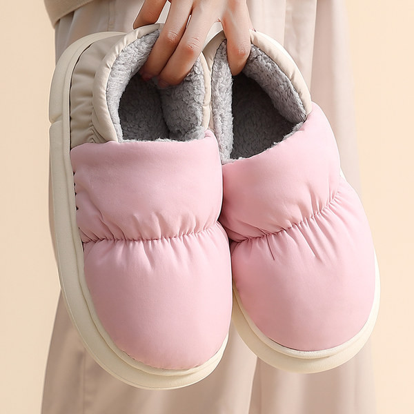 Зимни пантофи с топла подплата в розов и зелен цвят