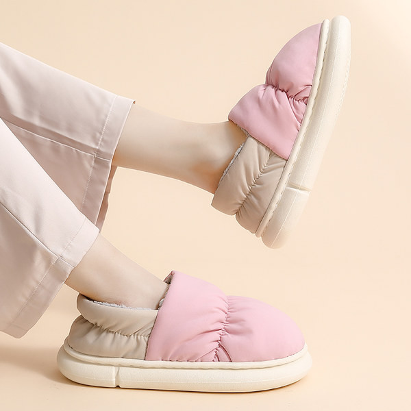 Зимни пантофи с топла подплата в розов и зелен цвят