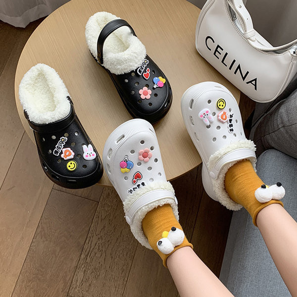 Домашни гумени чехли с топла подплата и апликация