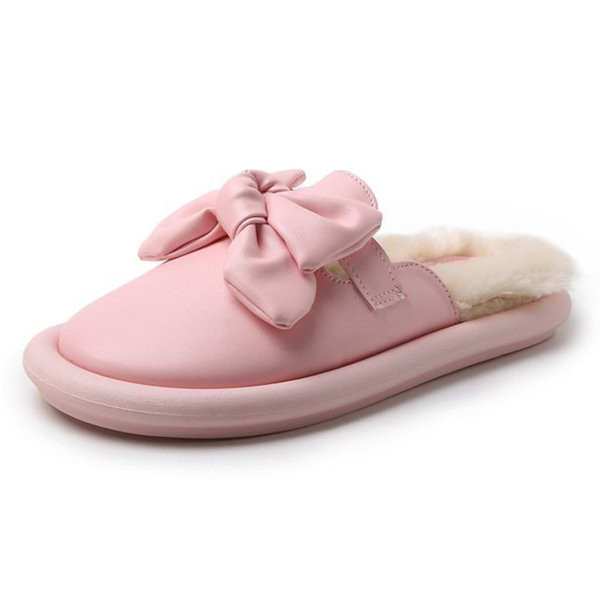 Moteriškos odinės šlepetės su kaspinu ir šiltu pamušalu