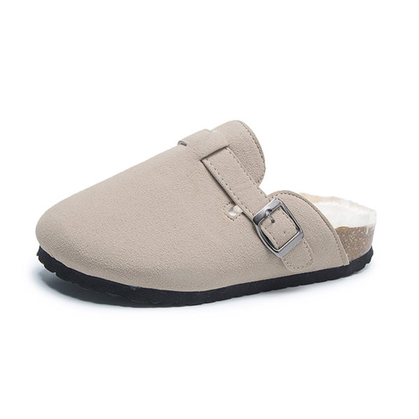 Trijų spalvų namų šlepetės su šiltu pamušalu ir sagtimi