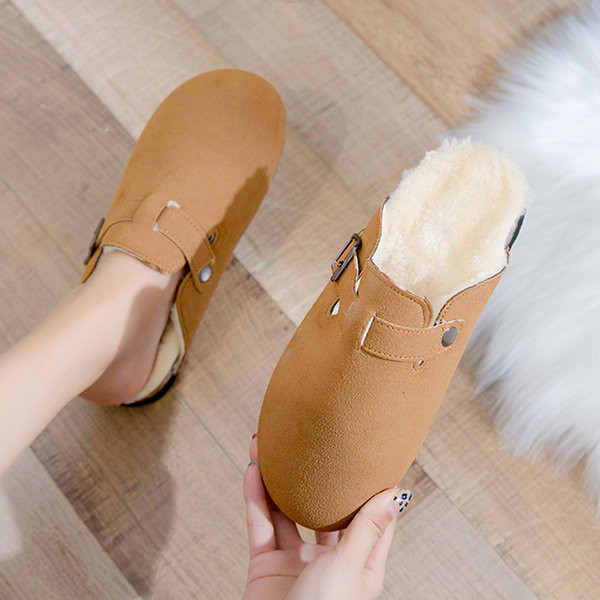 Trijų spalvų namų šlepetės su šiltu pamušalu ir sagtimi