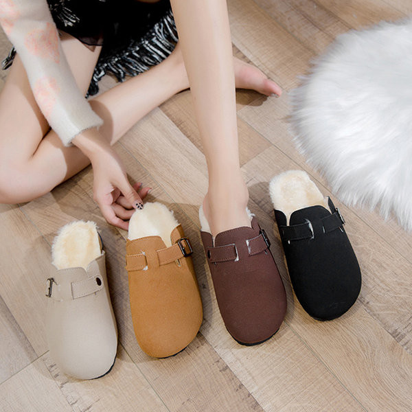 Trijų spalvų namų šlepetės su šiltu pamušalu ir sagtimi