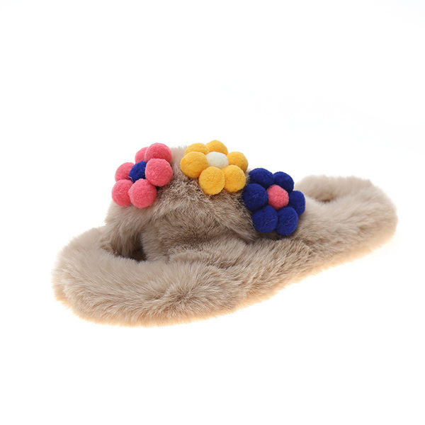 Дамски пухени чехли с цветя -няколко цвята