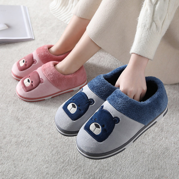 Зимни дамски пантофи с бродерия мече