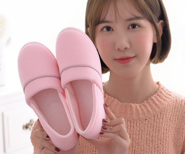 Дамски текстилни пантофи в сив и розов цвят