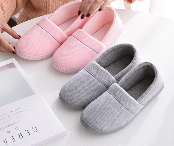 Дамски текстилни пантофи в сив и розов цвят