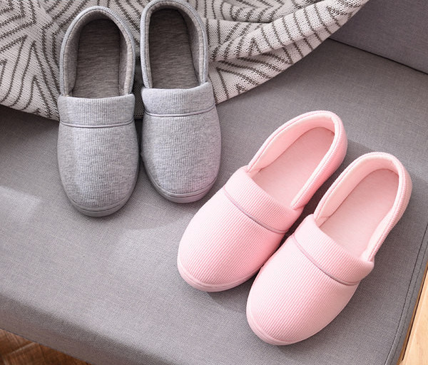 Дамски текстилни пантофи в сив и розов цвят
