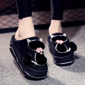 Дамски домашни чехли с перли и панделка 