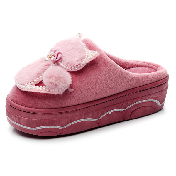 Дамски домашни чехли с перли и панделка 