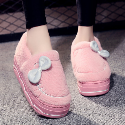 Дамски пантофи с висока подметка и панделка