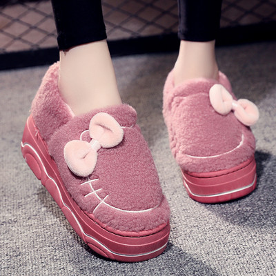 Дамски пантофи с висока подметка и панделка