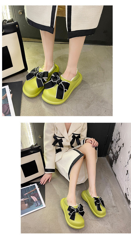 Домашни пантофи с пухена подплата и панделка