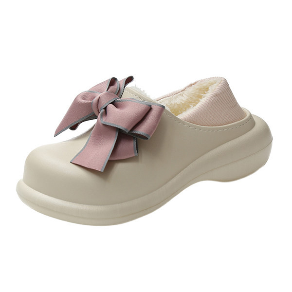 Домашни пантофи с пухена подплата и панделка