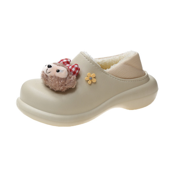 Дамски гумени пантофи с 3D декорация и топла подплата 