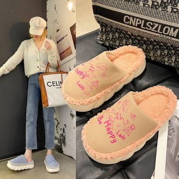 Indoor home can wear warm cotton slippers for women in winter cute fashion cartoon little girl non-slip Baotou cotton slippers for women