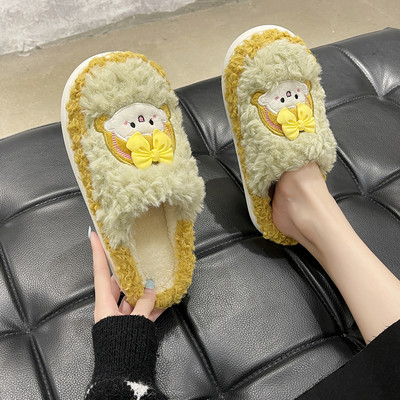 Cute cartoon girl heart little girl plush cotton slippers female winter ins home non-slip thick bottom warm cotton slippers