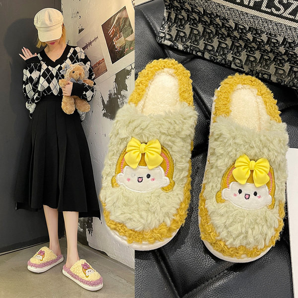 Cute cartoon girl heart little girl plush cotton slippers female winter ins home non-slip thick bottom warm cotton slippers