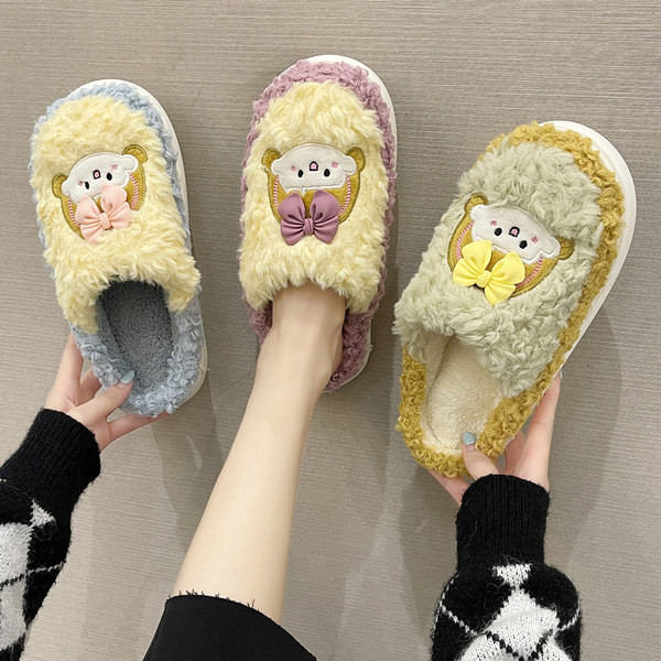 Cute cartoon girl heart little girl plush cotton slippers female winter ins home non-slip thick bottom warm cotton slippers