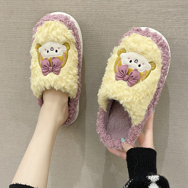 Cute cartoon girl heart little girl plush cotton slippers female winter ins home non-slip thick bottom warm cotton slippers