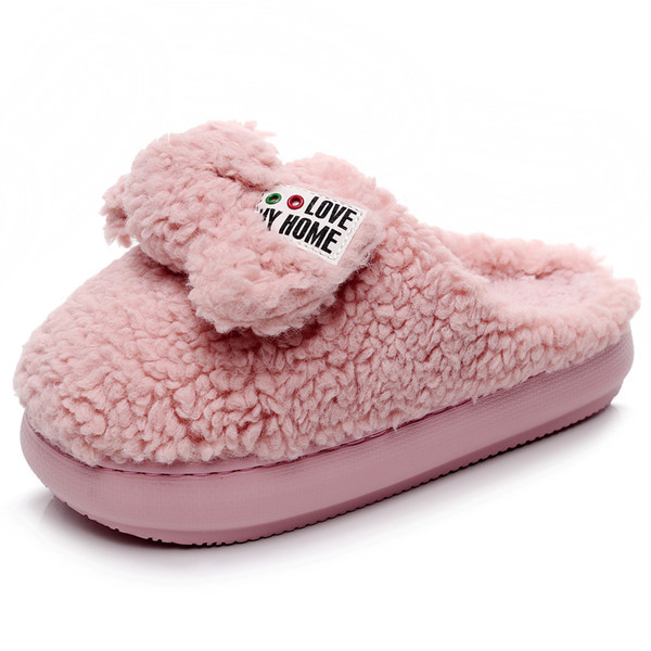 Пухени домашни чехли с панделка