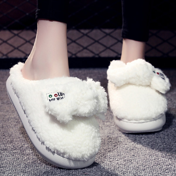 Пухени домашни чехли с панделка