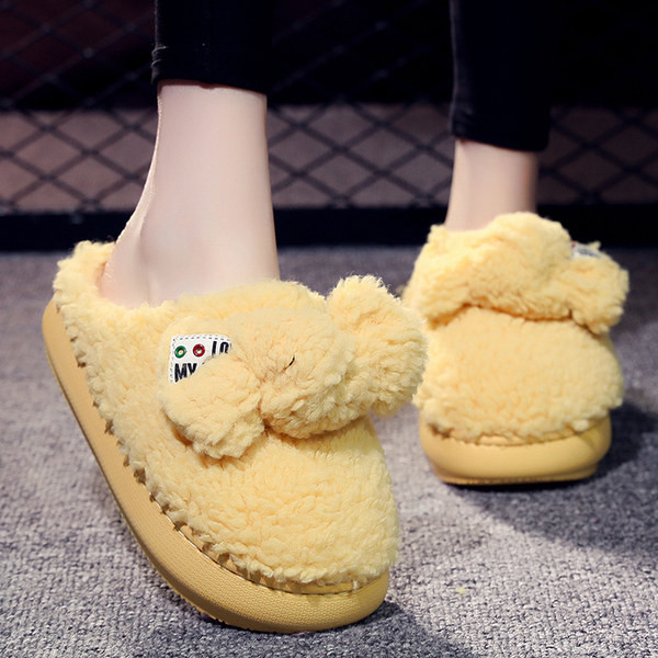 Пухени домашни чехли с панделка