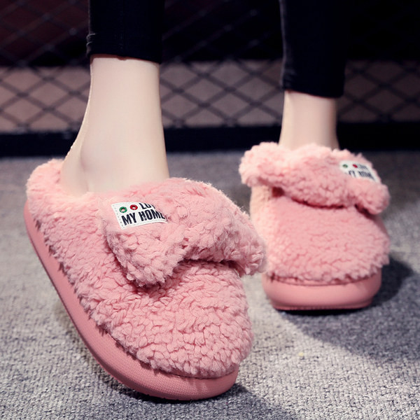 Пухени домашни чехли с панделка