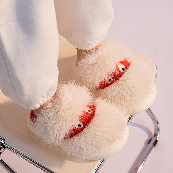 Модерни дамски чехли с пух -три цвята